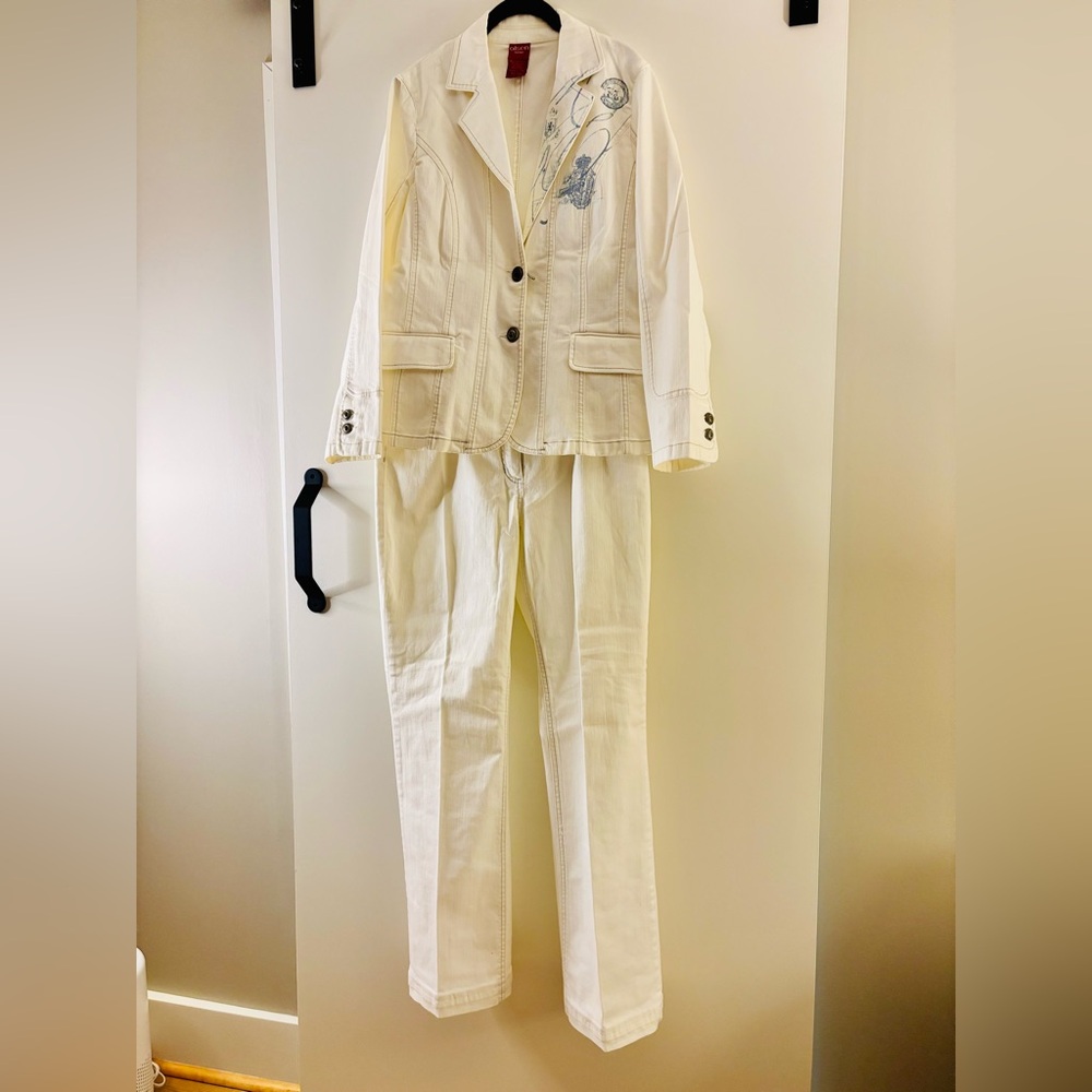 Classic White Women's Jean Jacket and Pant Set
